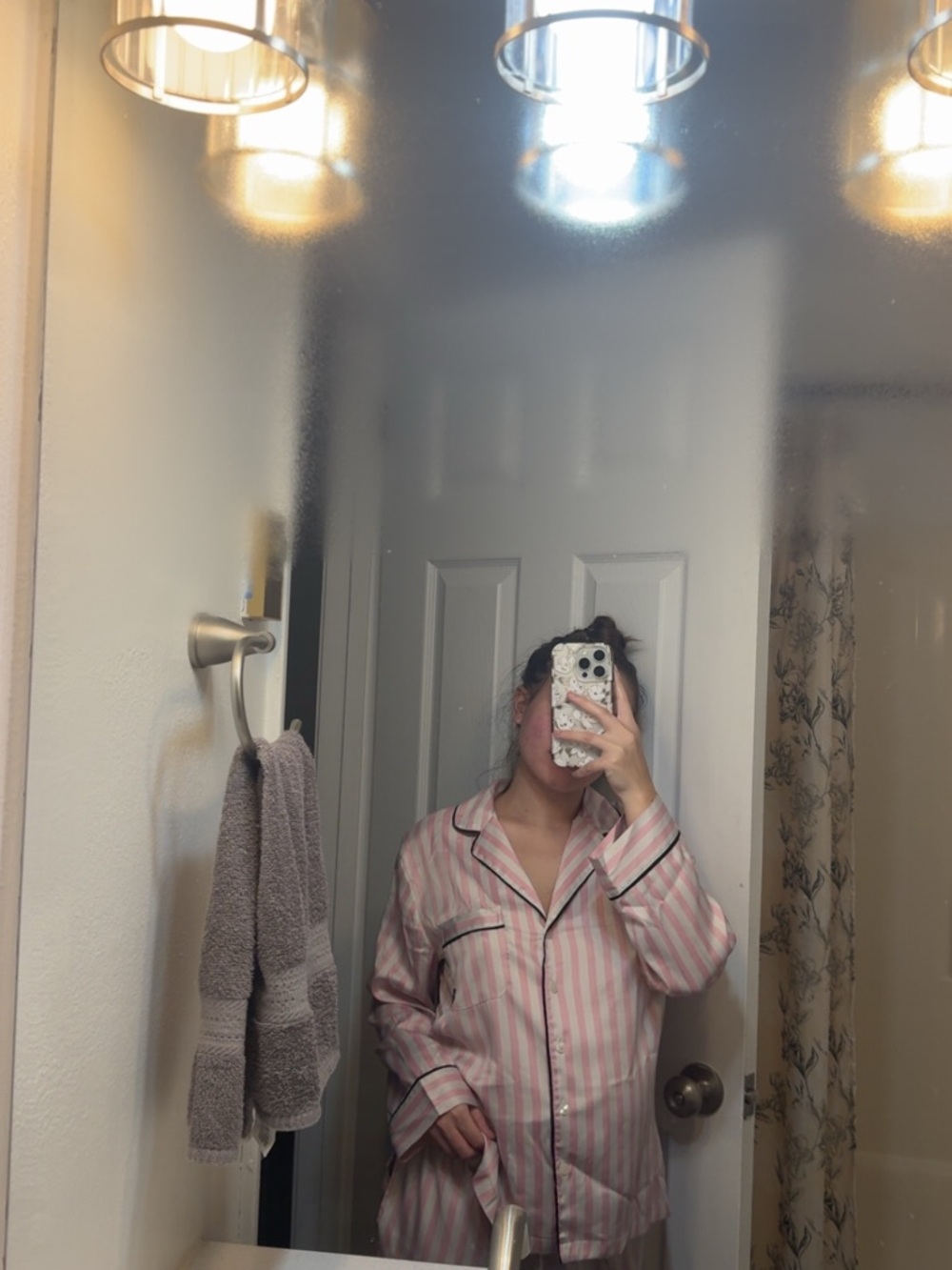 Victoria's Secret Pink and White Striped Satin Pajama Set